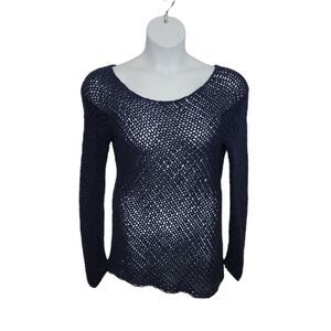 VINCE‎ navy blue sweater bias open knit scoop neck asymmetrical XS